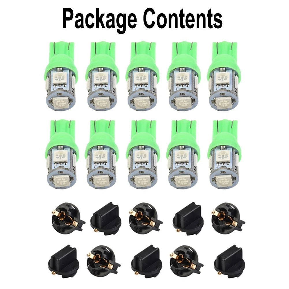 10x Green 194 LED Bulbs for Instrument Panel Gauge Cluster (DASH Light Socket)