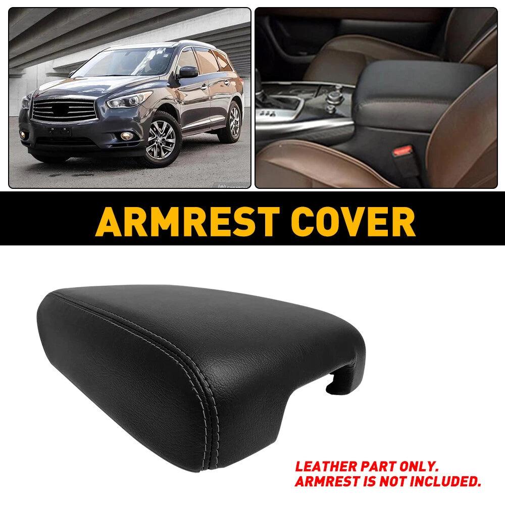 Console Lid Armrest Cover for Infiniti QX60 (2014–2020) Black PU Leather