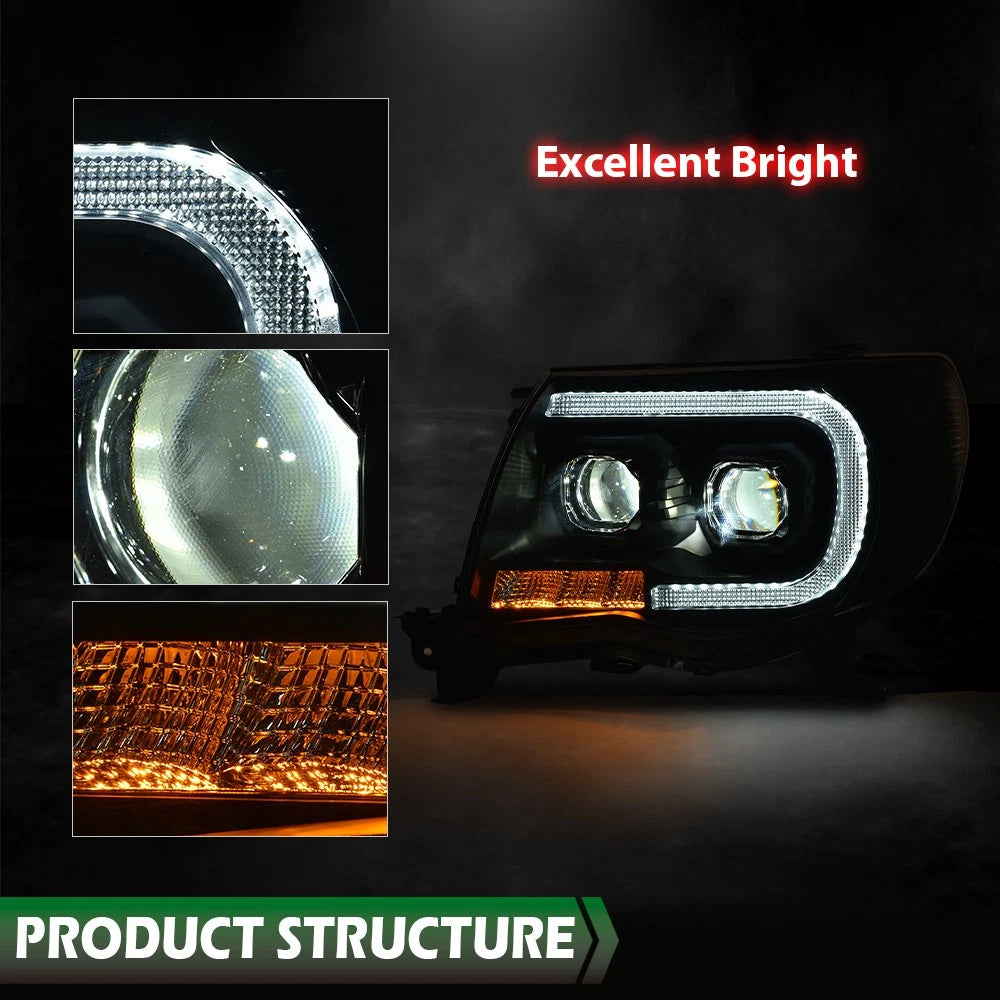 Dual LED Tube Projector Headlights for Toyota Tacoma (2005–2011)