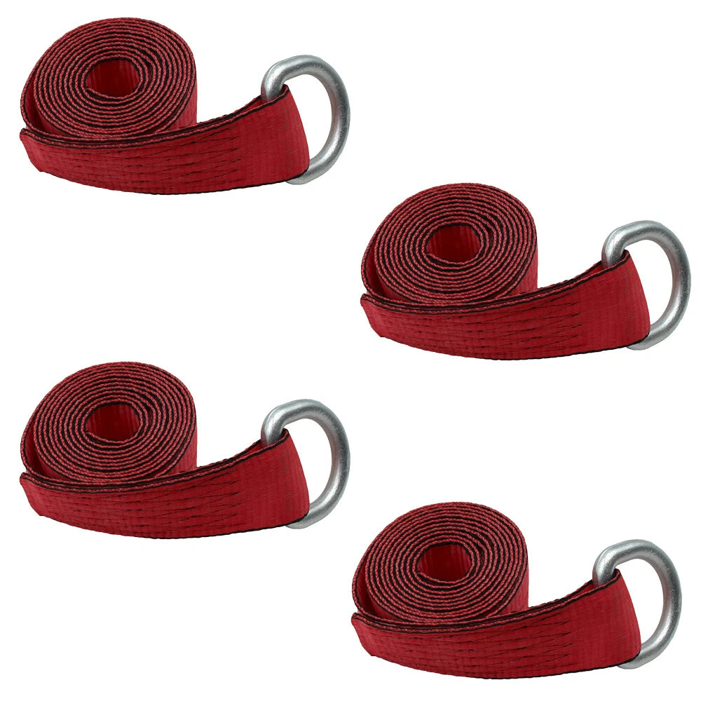 Set of 4 Heavy Duty Red Straps 2" x 8’ with Plated D Ring 12,000 Lb