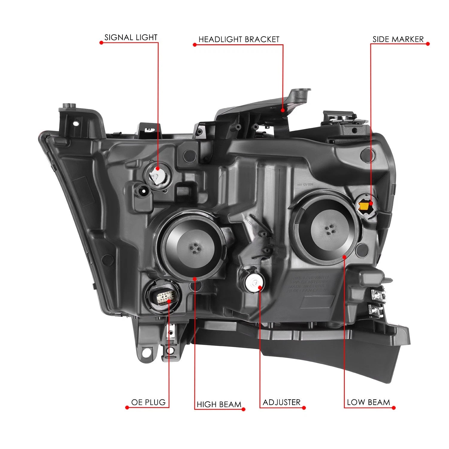 Headlight Assembly for Ram 1500 (2019–2024) Black Housing Amber Corner