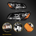 Pair of Black Housing Headlights for Volkswagen Passat (2012–2015)