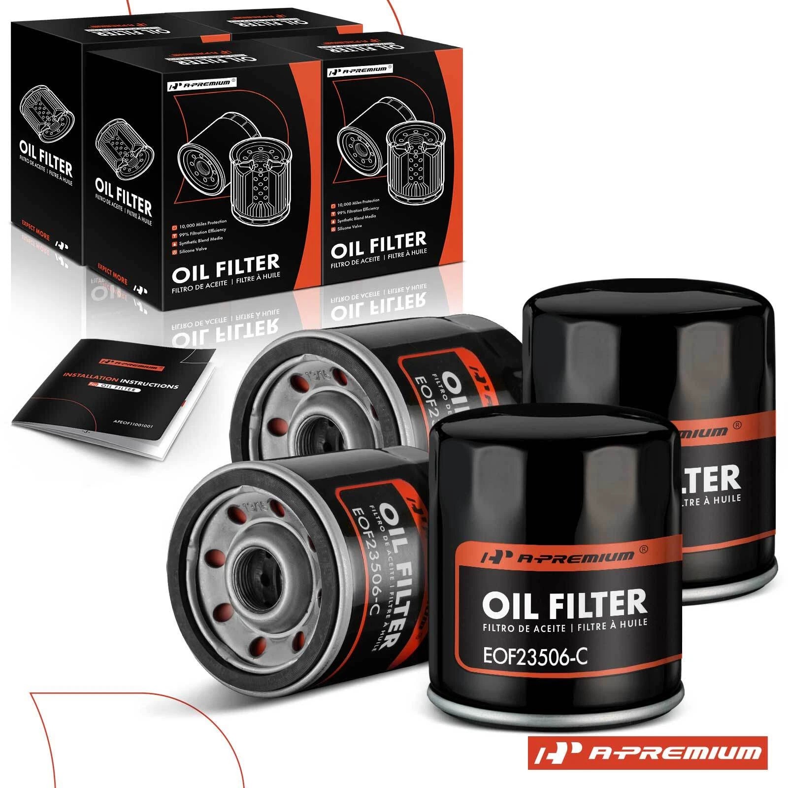 Set of 4 Engine Oil Filters for GMC Sierra 1500 1999–2006, Sierra 2500 1999–2004