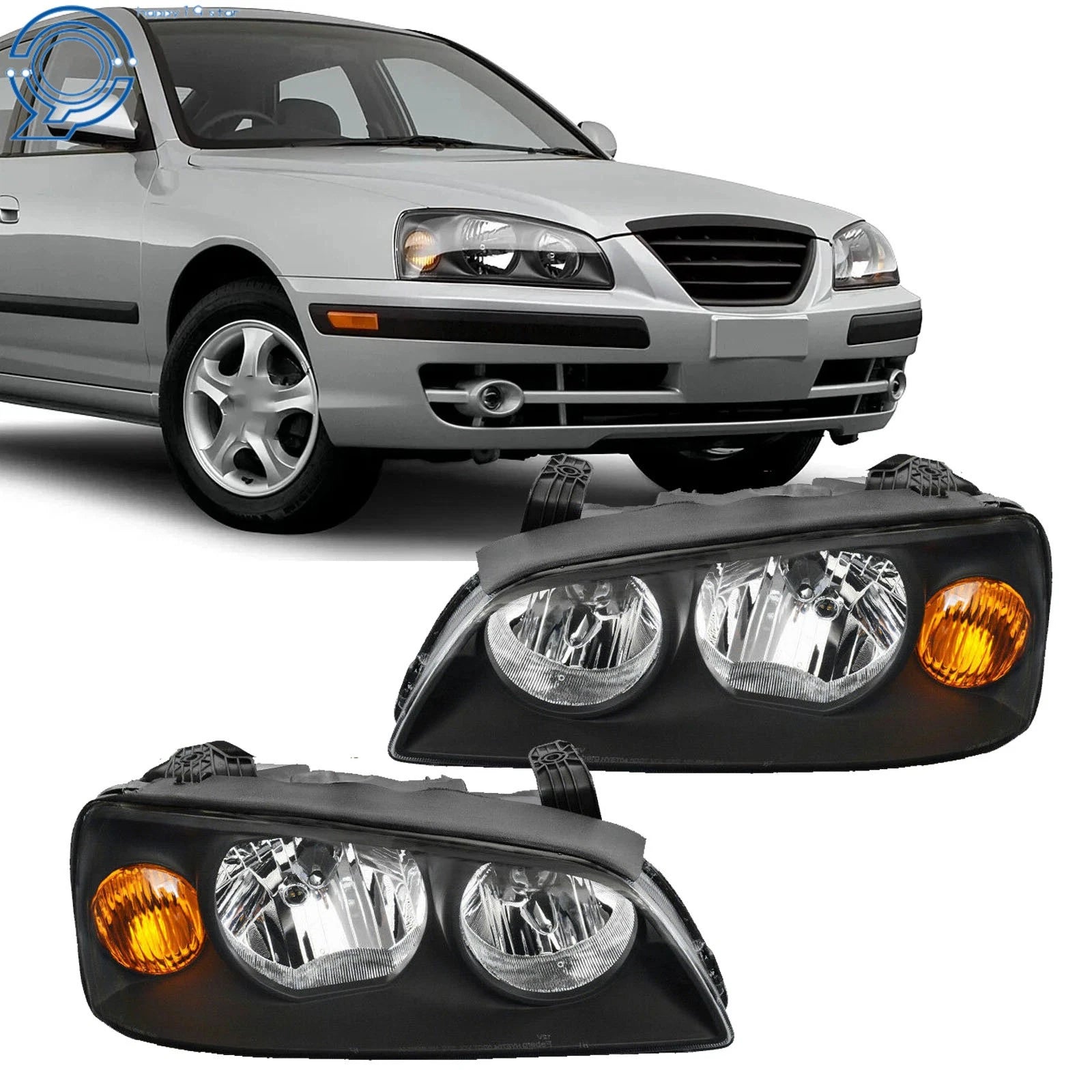 Halogen Headlights Set of 2 Black LH+RH for Hyundai Elantra (2004–2006)