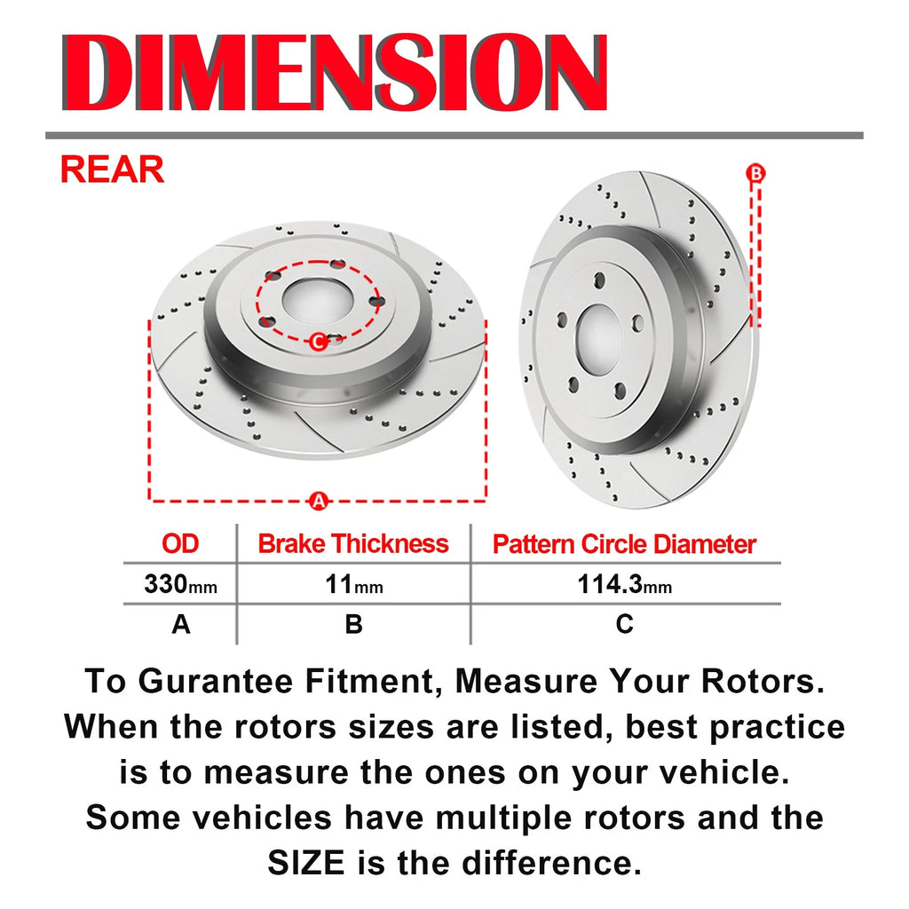Drilled Rotors and Brake Pads Kit for Ford Flex Taurus Explorer (2009-2019)
