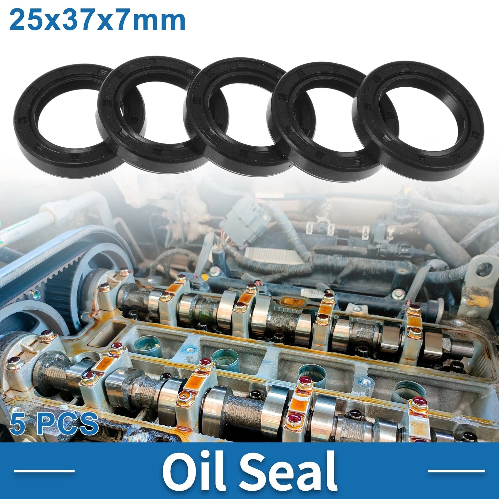 Set of 5 Oil Seal Rotary Shaft Seal for Universal Applications (25x37x7mm)