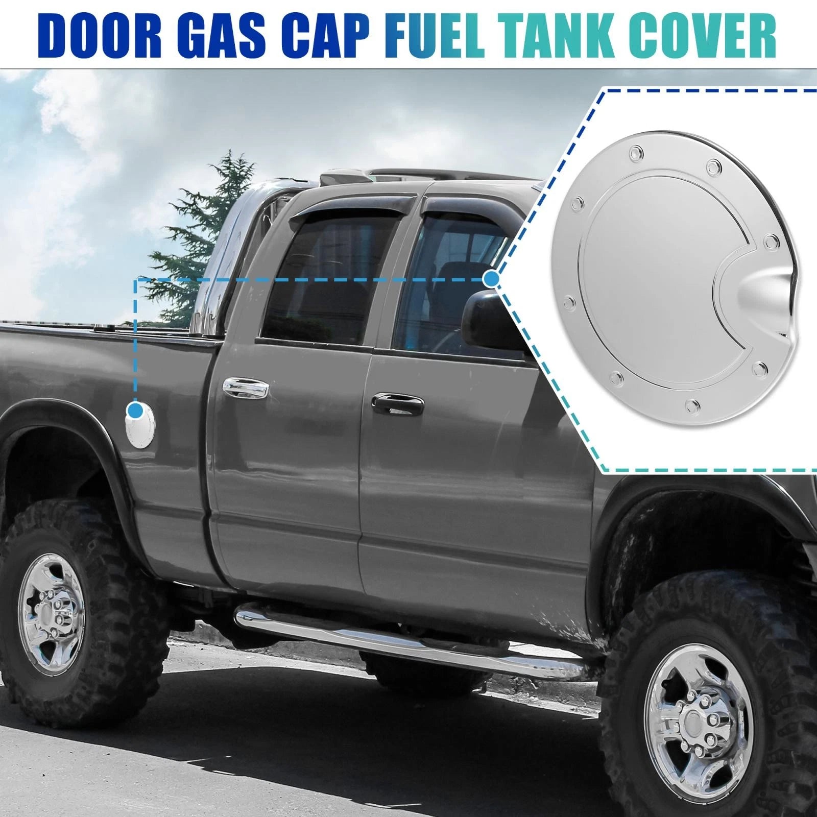 Fuel Tank Cover Door Cap for Dodge Ram (2010–2017) Silver Tone