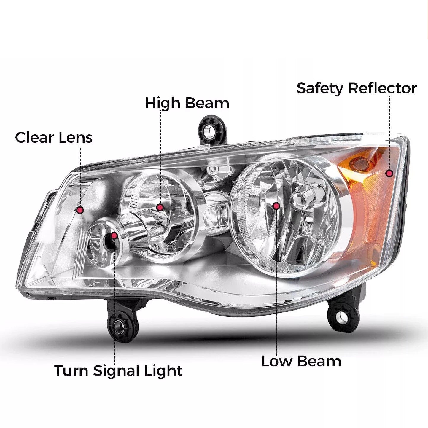 Left Driver Headlight for Dodge Grand Caravan/Chrysler Town & Country (2011-2020)