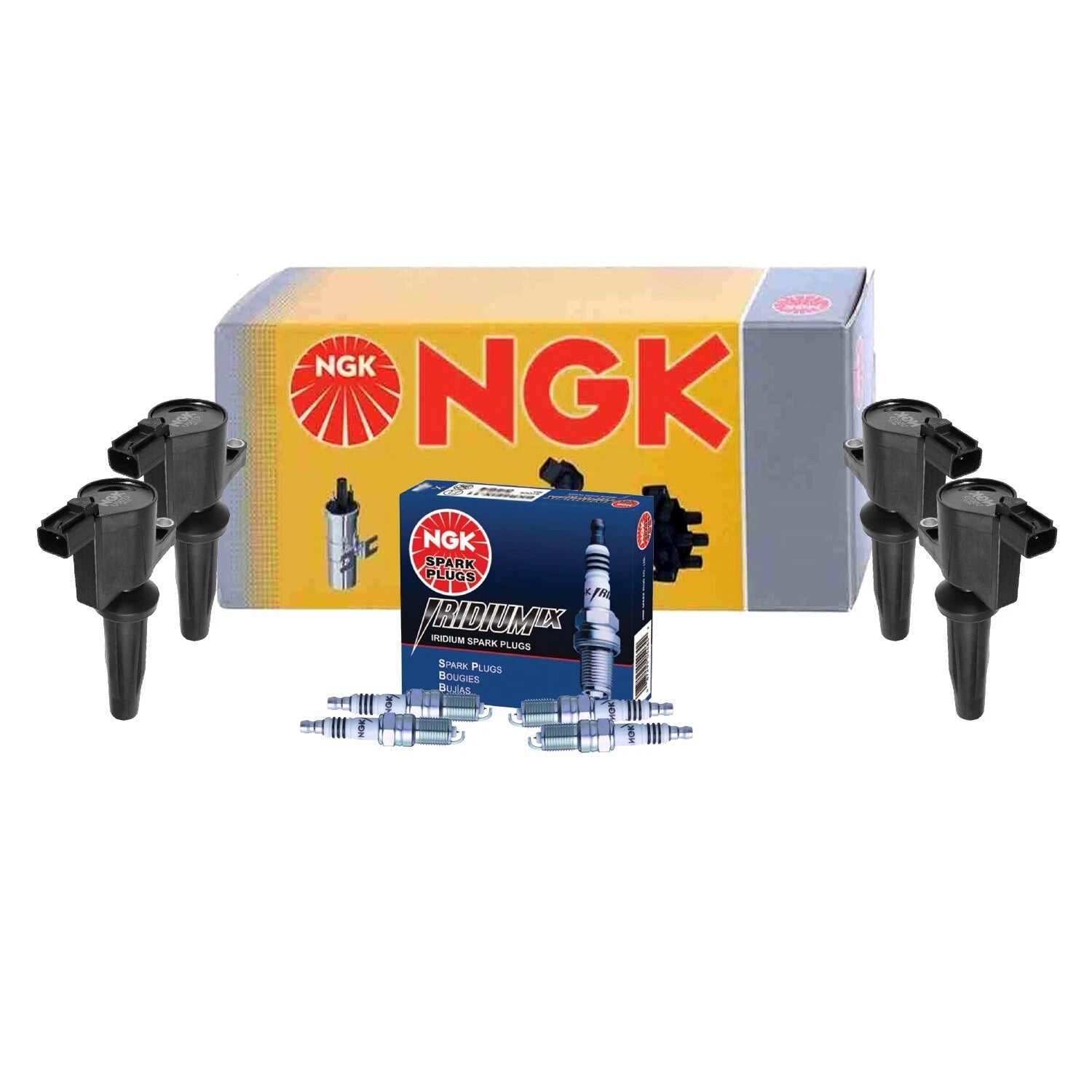 Set of 4 NGK Ignition Coils & Iridium IX Spark Plugs for Ford Focus, Mazda 3 (L4)