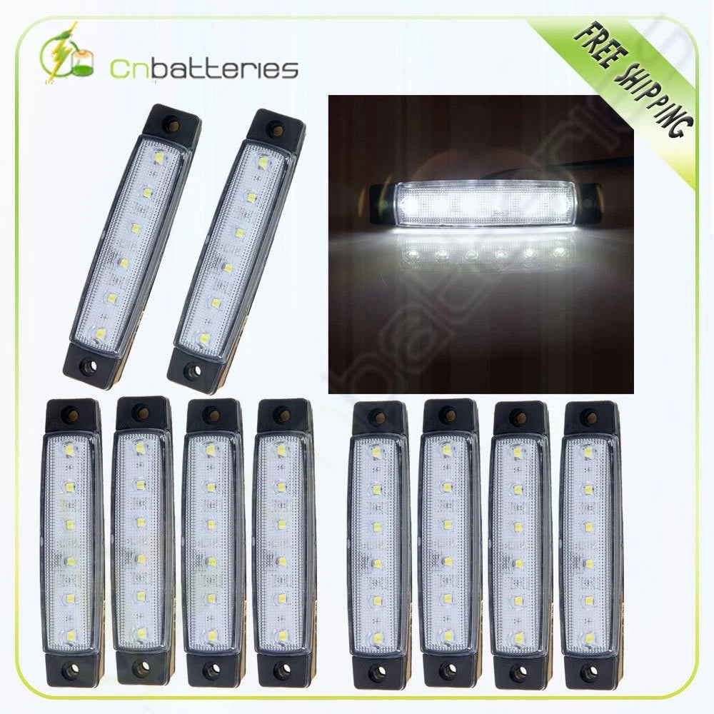 Pack of 10 White 6 LED Side Marker Indicator Lights for Van Truck Boat Trailer