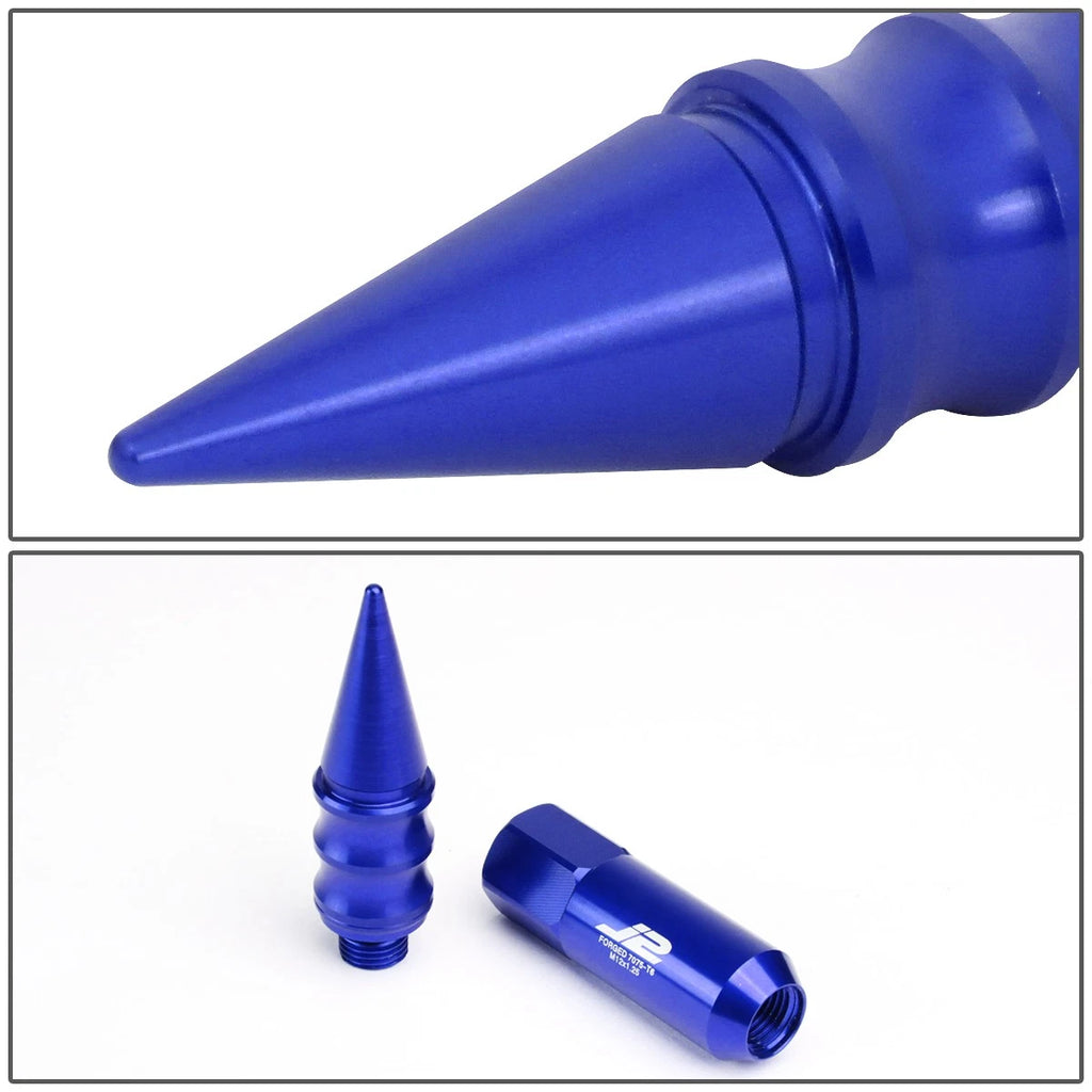 20Pc J2 7075 Forged Aluminum M12x1.25 Spiked Cap Lug Nut Set w/Adapter Blue