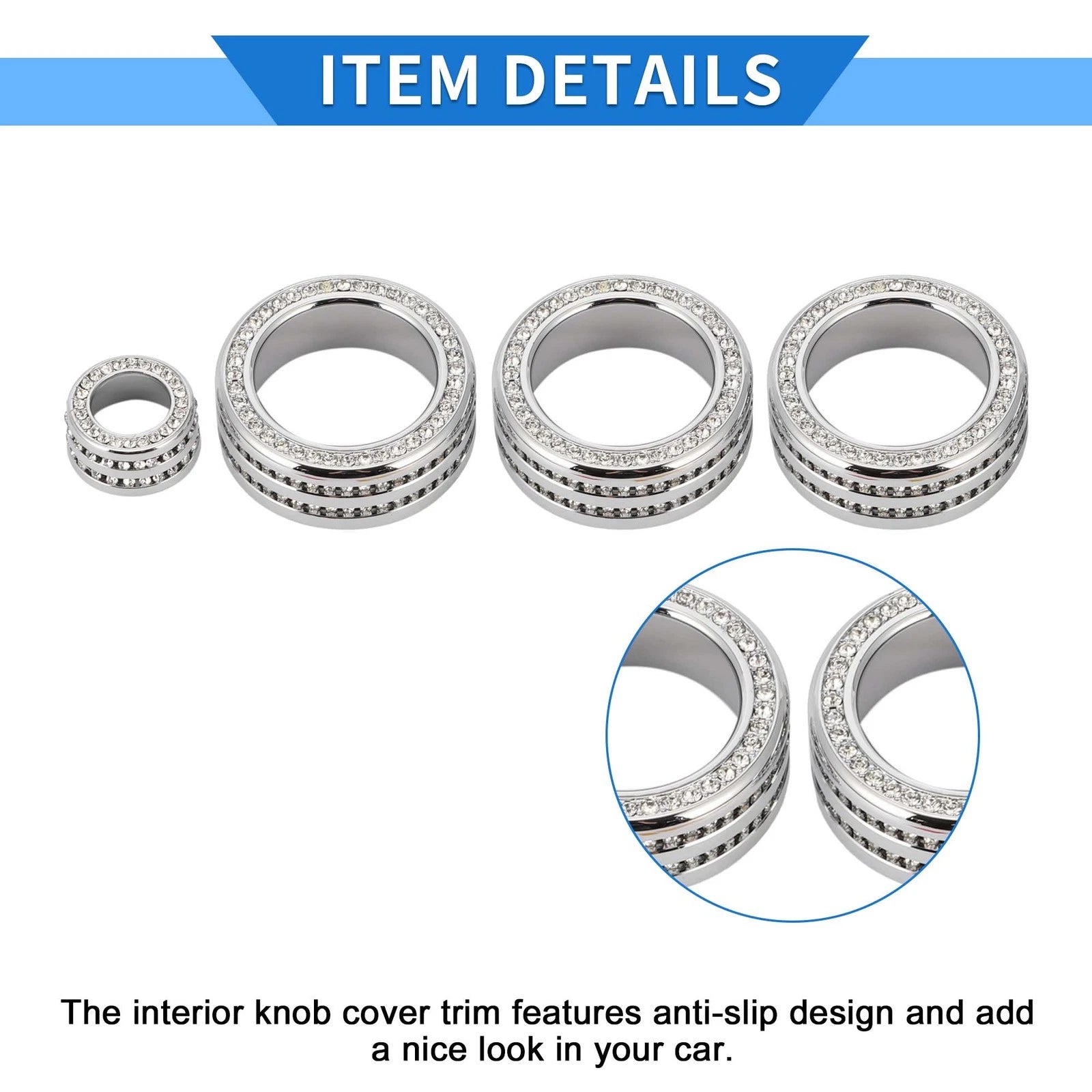 Set of 4 AC Media Tune Switch Knob Cover Ring for Honda Civic (2022) Silver Tone