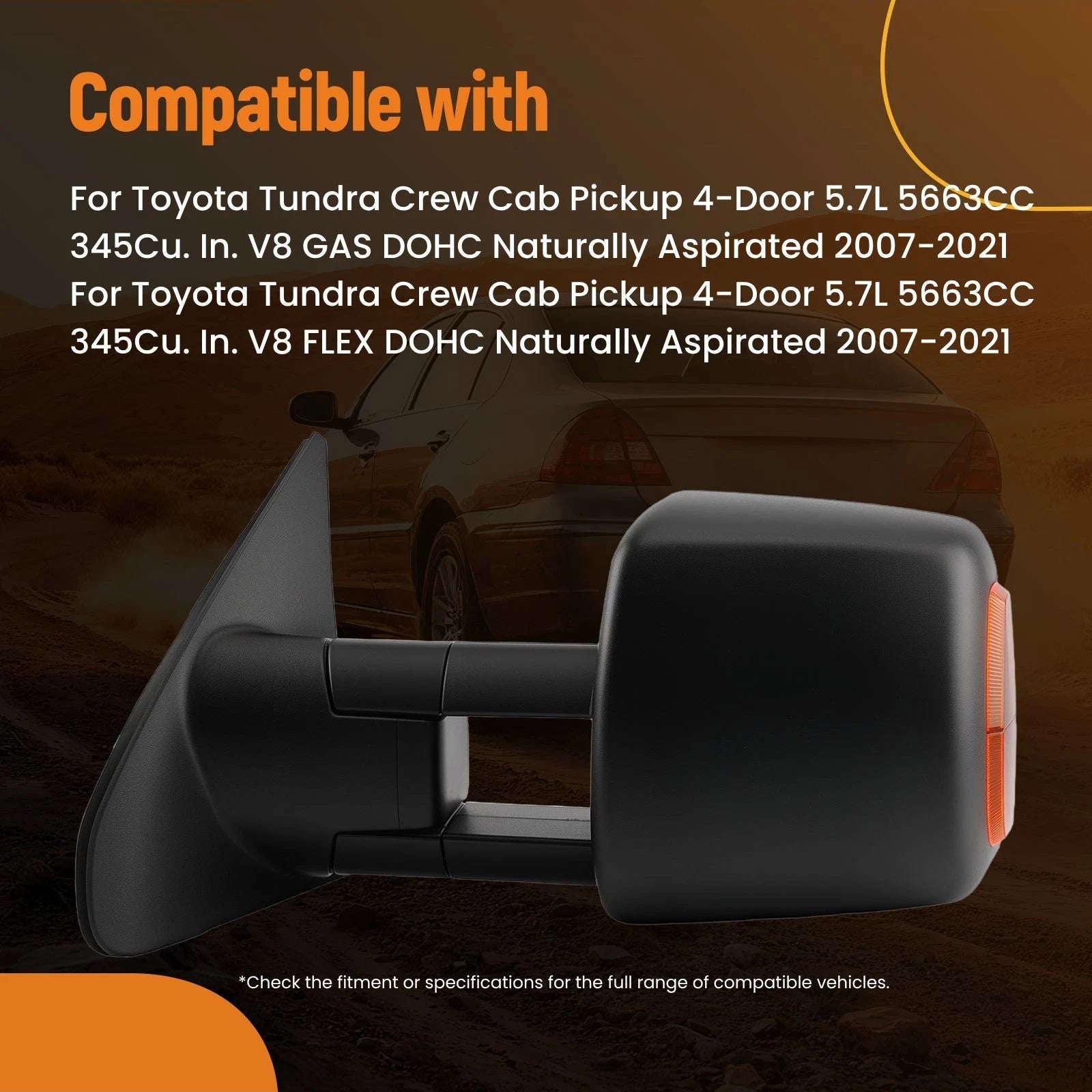 Heated LED Power Side View Mirror for Toyota Tundra (2007–2021)