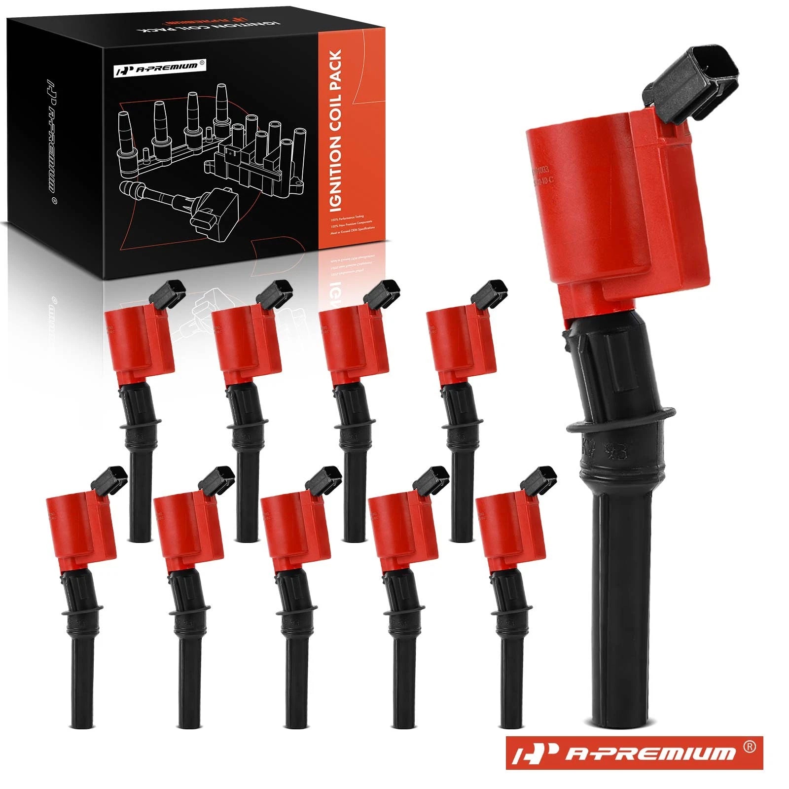 10x Red Ignition Coil for Ford F-250 Super Duty F-350 Super Duty (1999–2007)