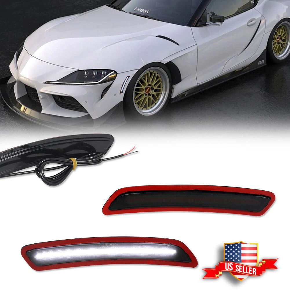 2X Smoke Front Bumper White LED Side Marker Light for Toyota GR Supra (2020–2025)