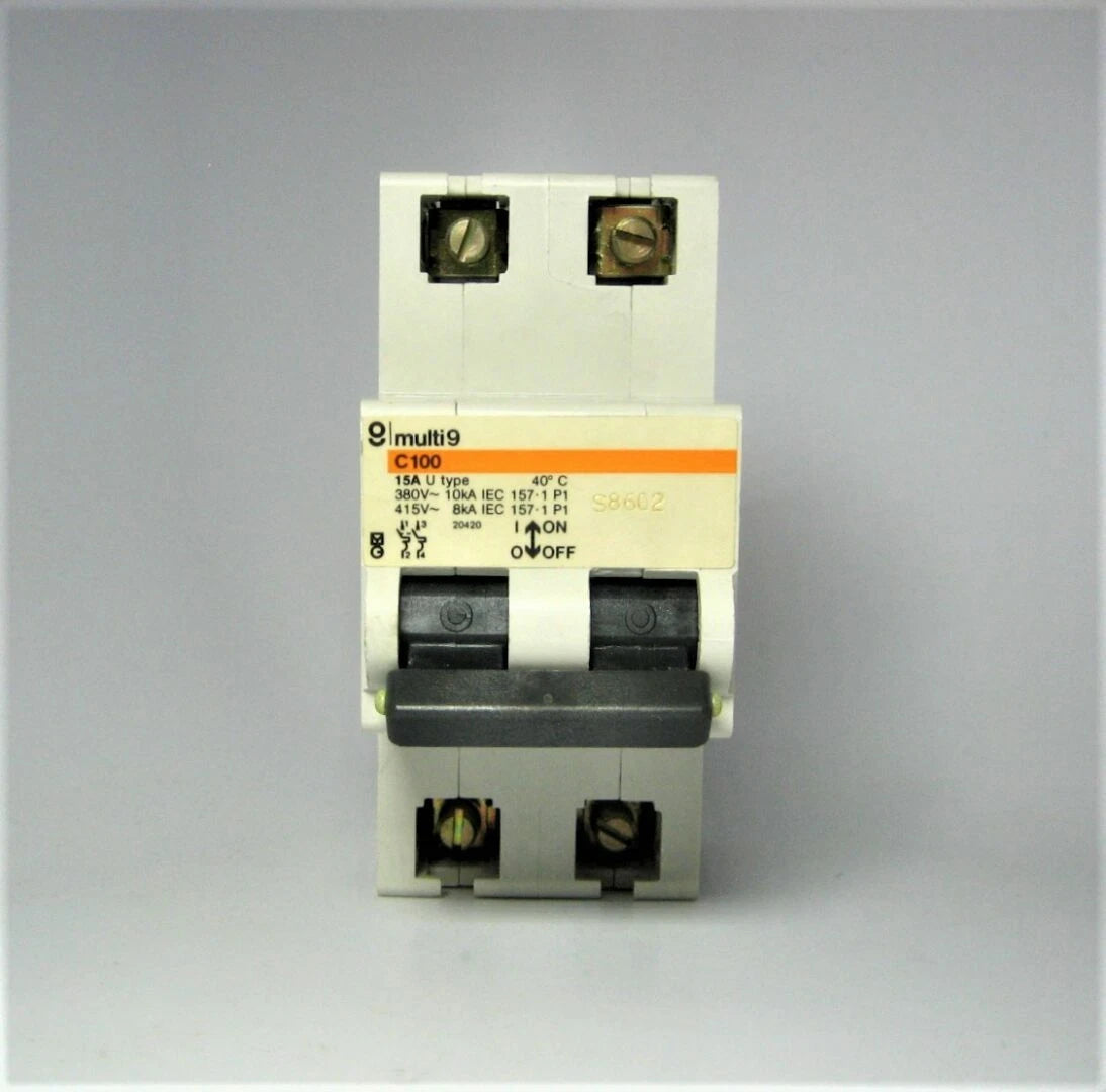 Merlin Gerin 20420 Multi 9 C100 2-Pole 15 Amp Type U Circuit Breaker