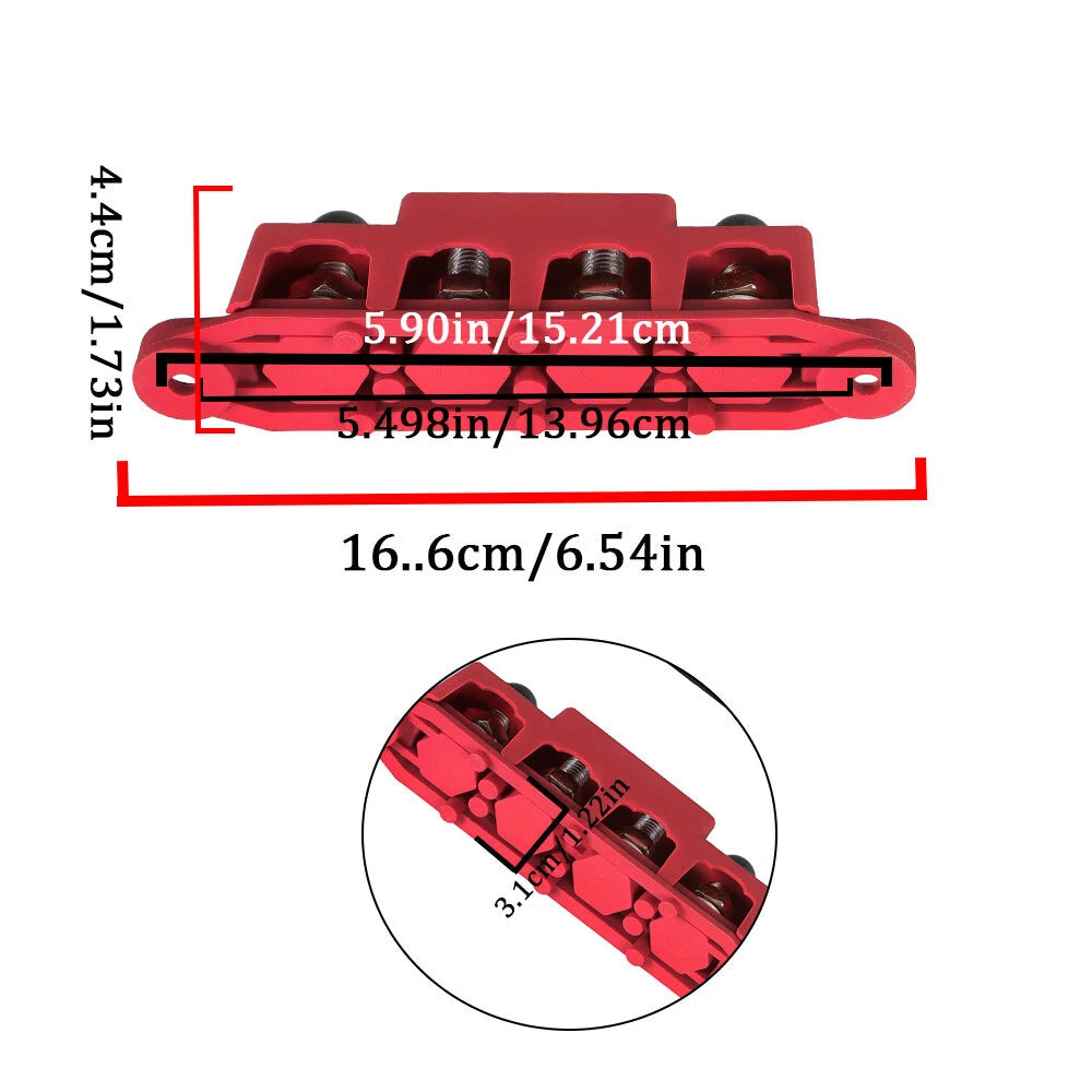 Set of 2 Red and Black 4 Post Busbars for Power Distribution 12V 250A