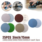 25X 75mm Hook & Loop Sanding Discs for Orbital Sander (1000-5000 Grit)