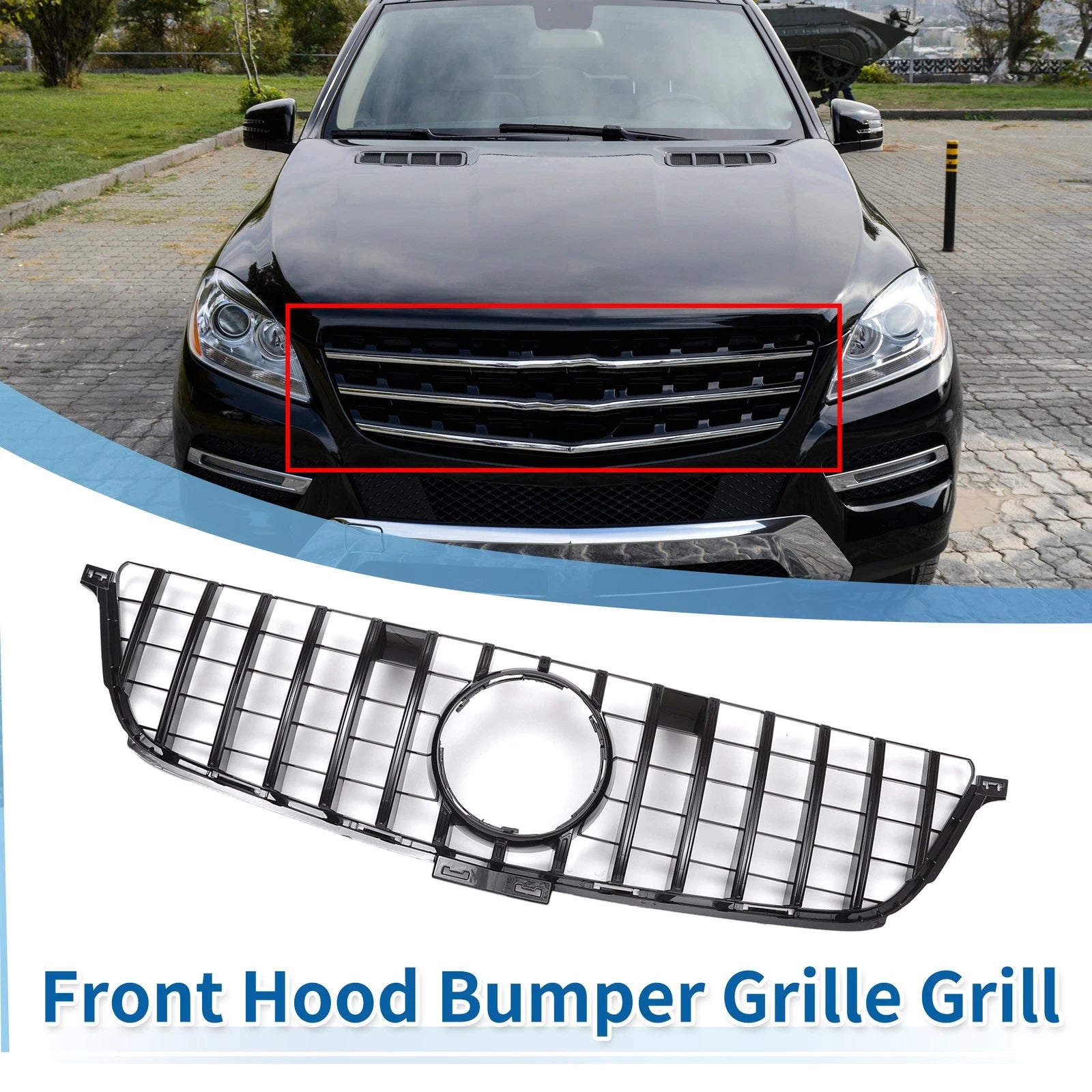 Front Upper Bumper Grille for Mercedes-Benz ML63 AMG (2012–2015) Black