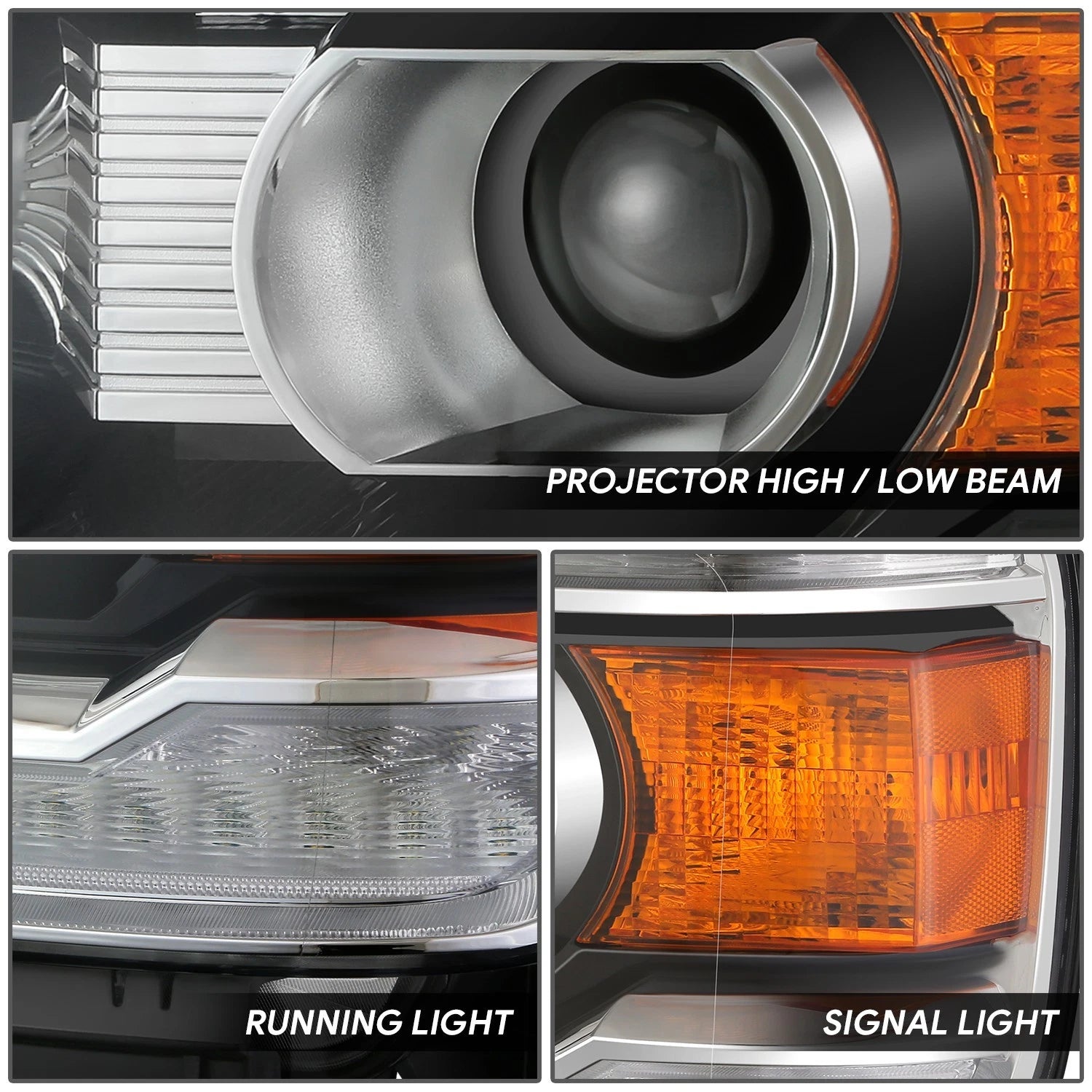 Chrome Amber Driver Left Headlight for Sierra 1500 Limited 2500 3500 HD (2014–2019)