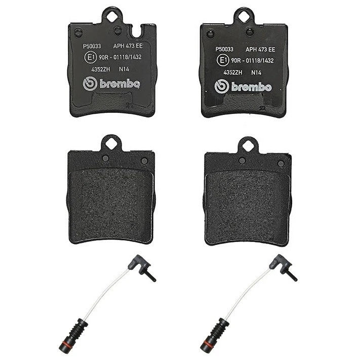 Set of 4 Brembo Front Low-Met Brake Pads & 2 Sensors for Mercedes W210 (1996–2002)