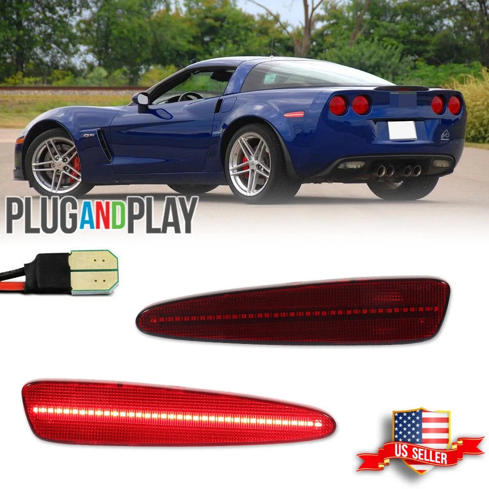 Set of 2 LED Rear Bumper Side Marker Lights for Chevy Corvette C6 (2005–2013)