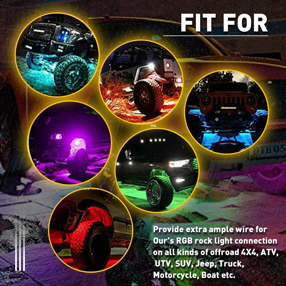4X 10FT 4 Pin RGB LED Rock Light Pod Strip Extension Cable for Truck