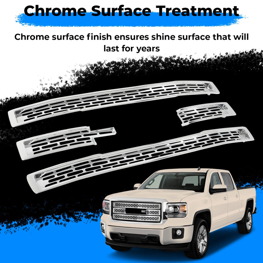 Chrome Grille Insert Mesh Grill Overlay Trim for GMC Sierra 1500 (2014–2015) GI123