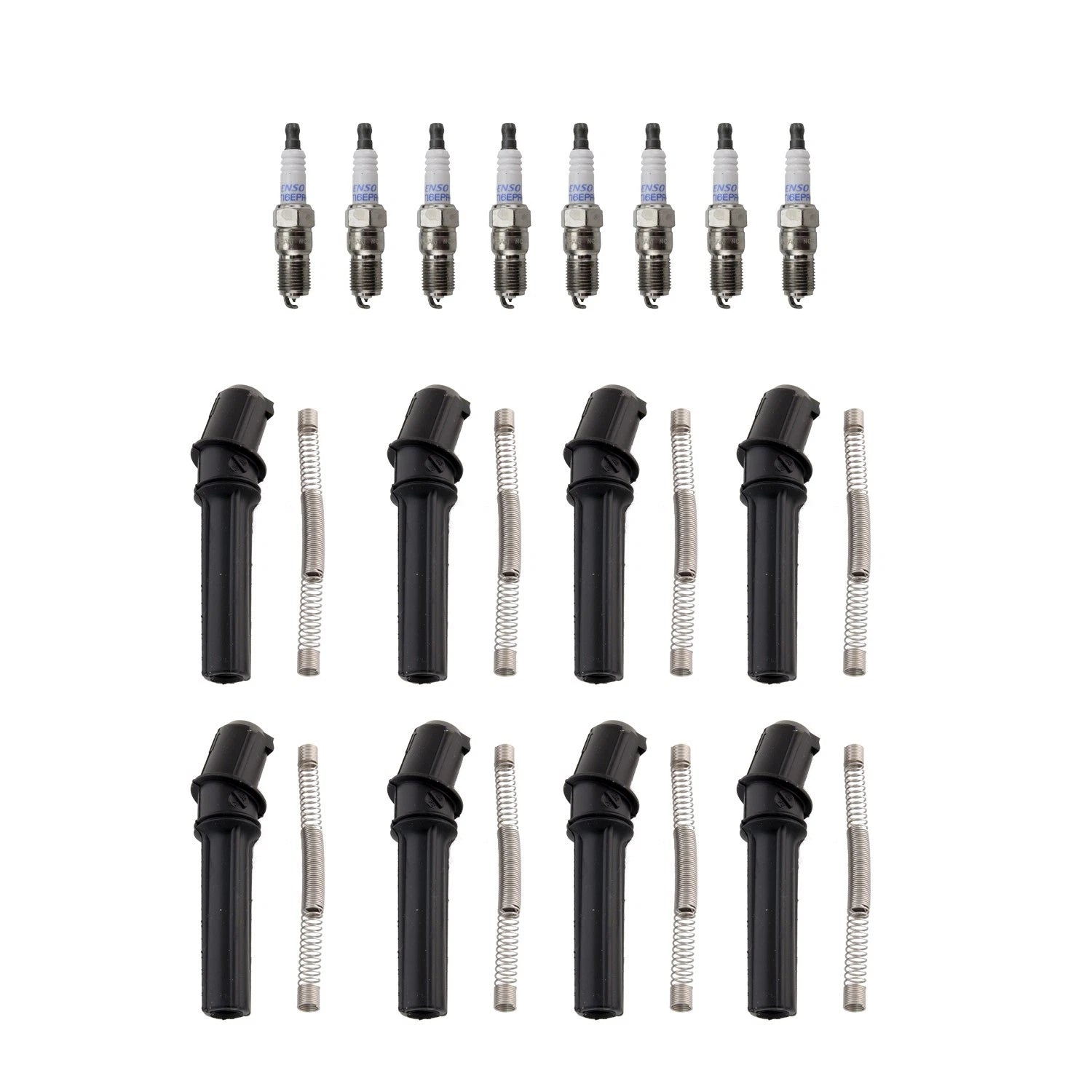 Denso 8 Double Platinum Spark Plugs & NGK Ignition Coil Boots for Ford E-150 (2004–2014)