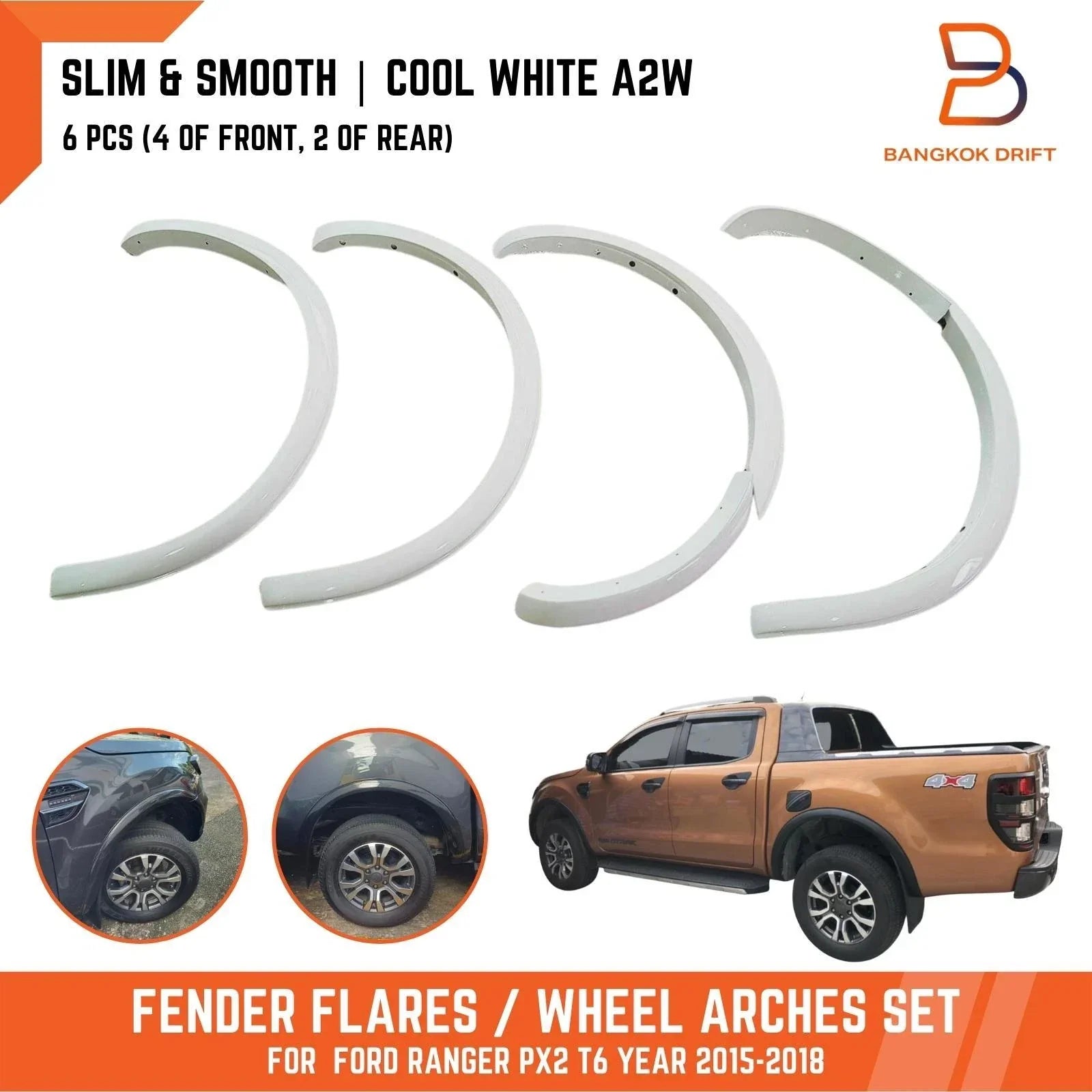 A2W  Cool White Slim Fender Flares for Ford Ranger (2015-2018)
