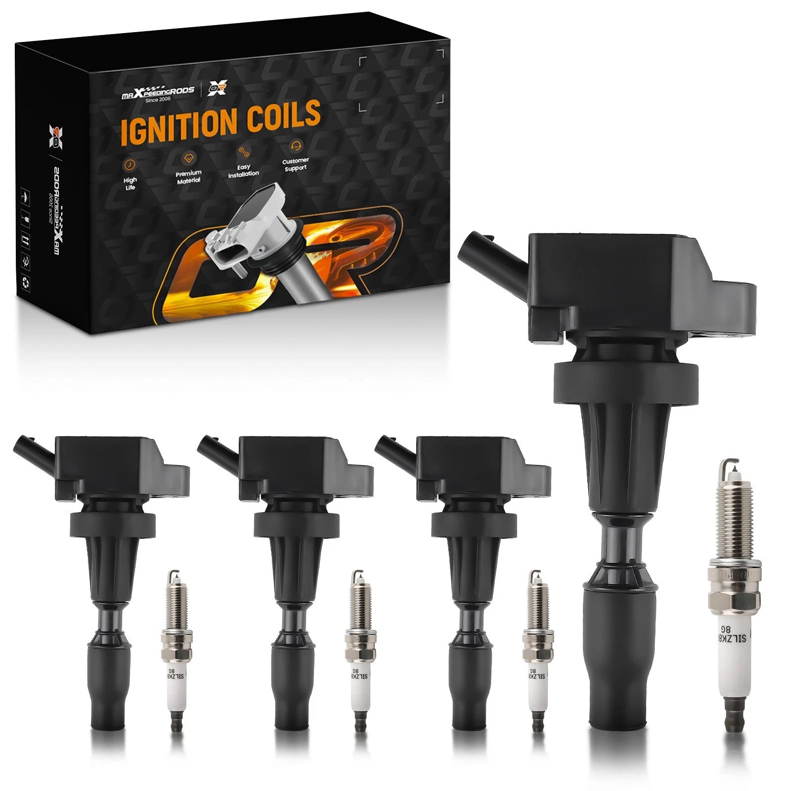 Set of 4 Ignition Coils & Spark Plugs for Hyundai Kia Forte Optima Soul (2010–2019)