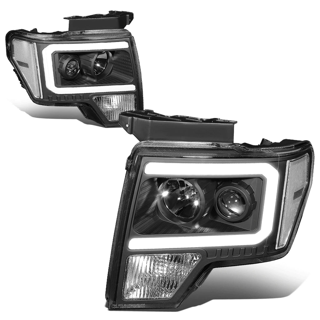 LED DRL Tube Projector Headlight Lamps for Ford F-150 (2009–2014) Left+Right