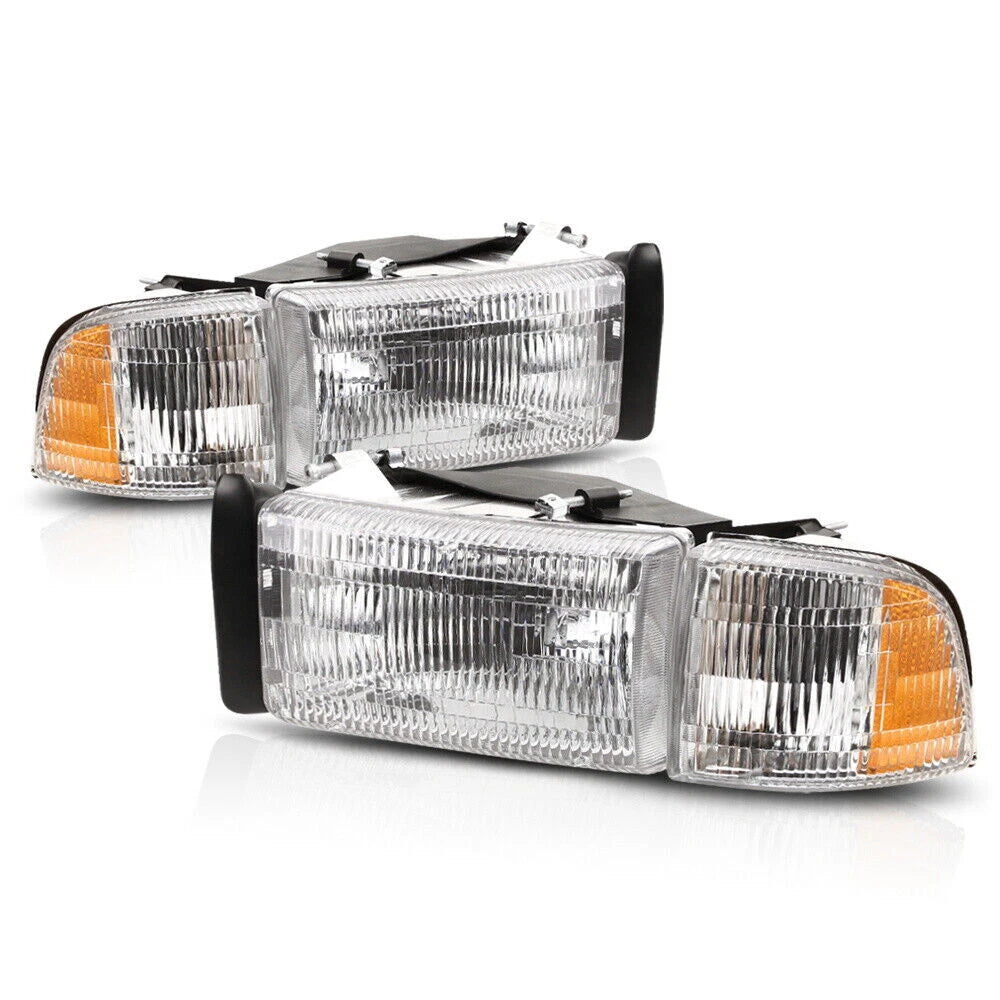 Set of 2 Chrome Headlights for Dodge Ram 1500 2500 3500 (1994–2002)