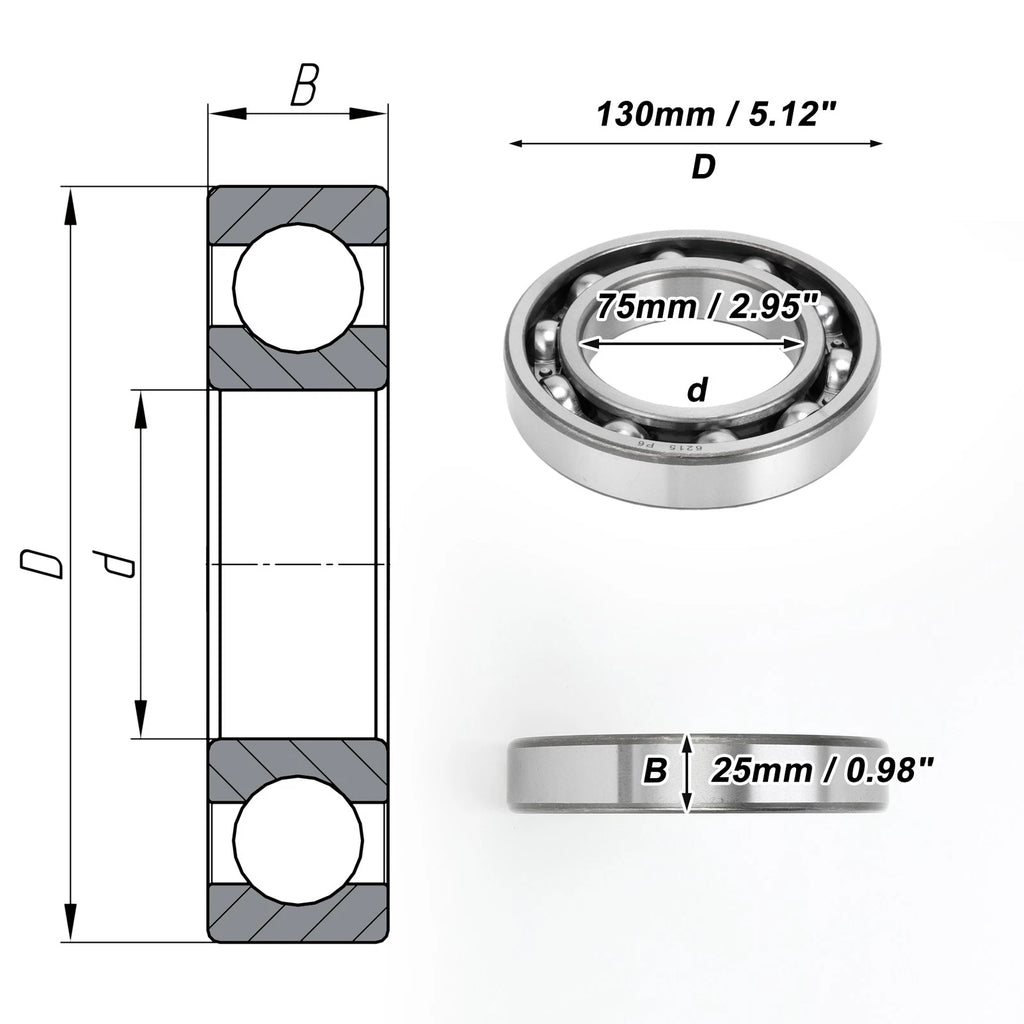 Deep Groove Ball Bearing 6215 for Scooter Skateboard Wheel (75x130x25mm)