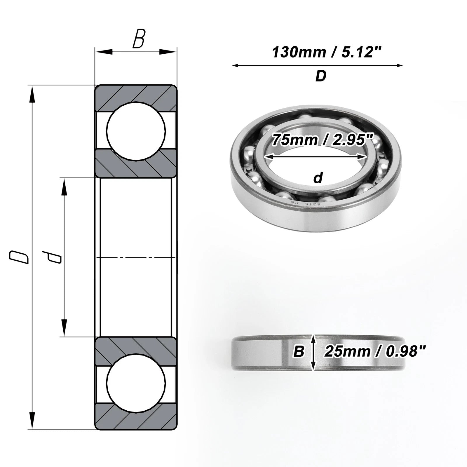 Deep Groove Ball Bearing 6215 for Scooter Skateboard Wheel (75x130x25mm)
