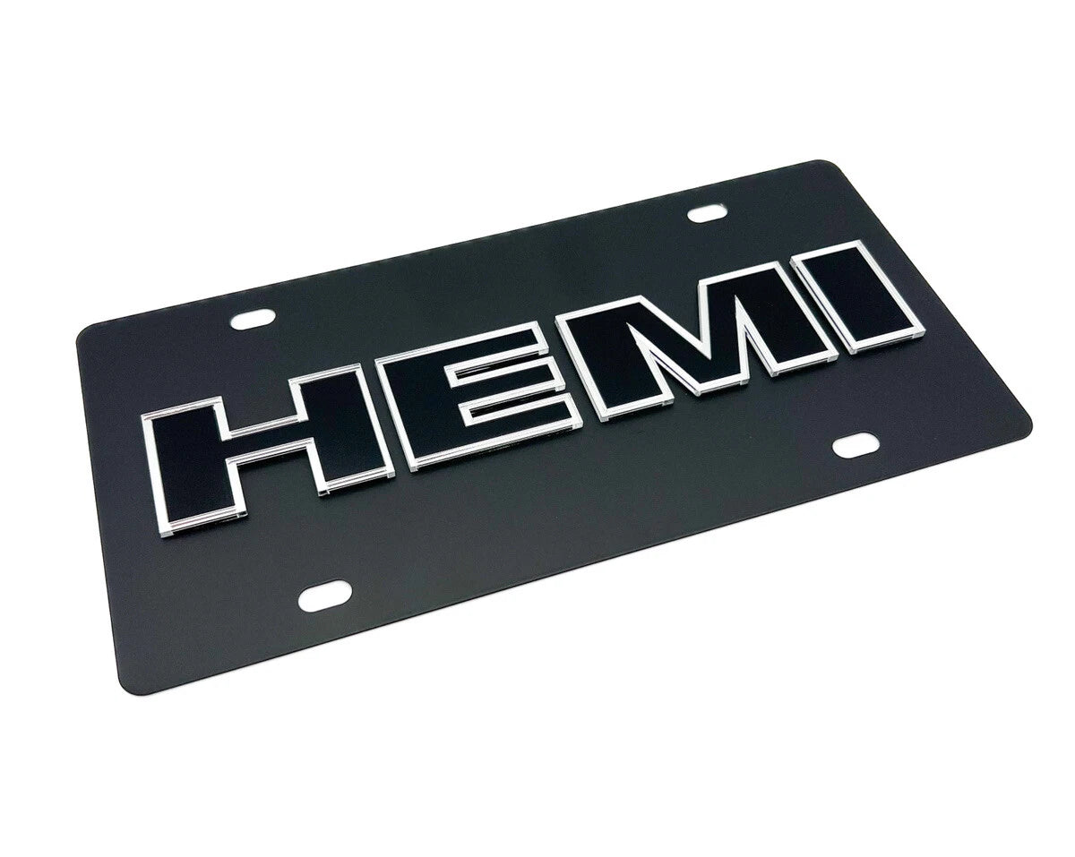Black Metal License Plate with 3D HEMI Emblem Logo for Dodge (2005–2025)