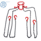 5/16" × 5' G80 Chain Sling 4 Legs 11000 lbs with Grab Hooks Red