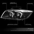 LED Projector Headlight for BMW 323I 2005–2008 (Black Clear, Switchback)