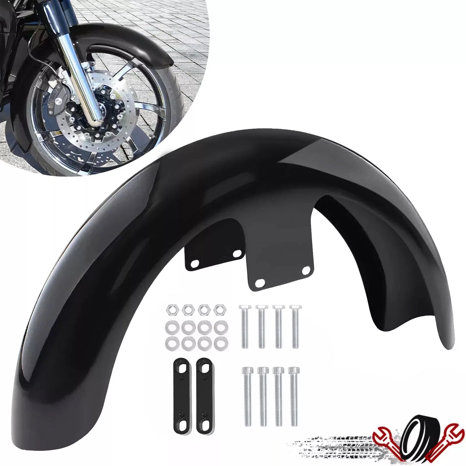19" Vivid Black Front Wheel Wrap Fender for Harley Electra Glide (2009–2023)