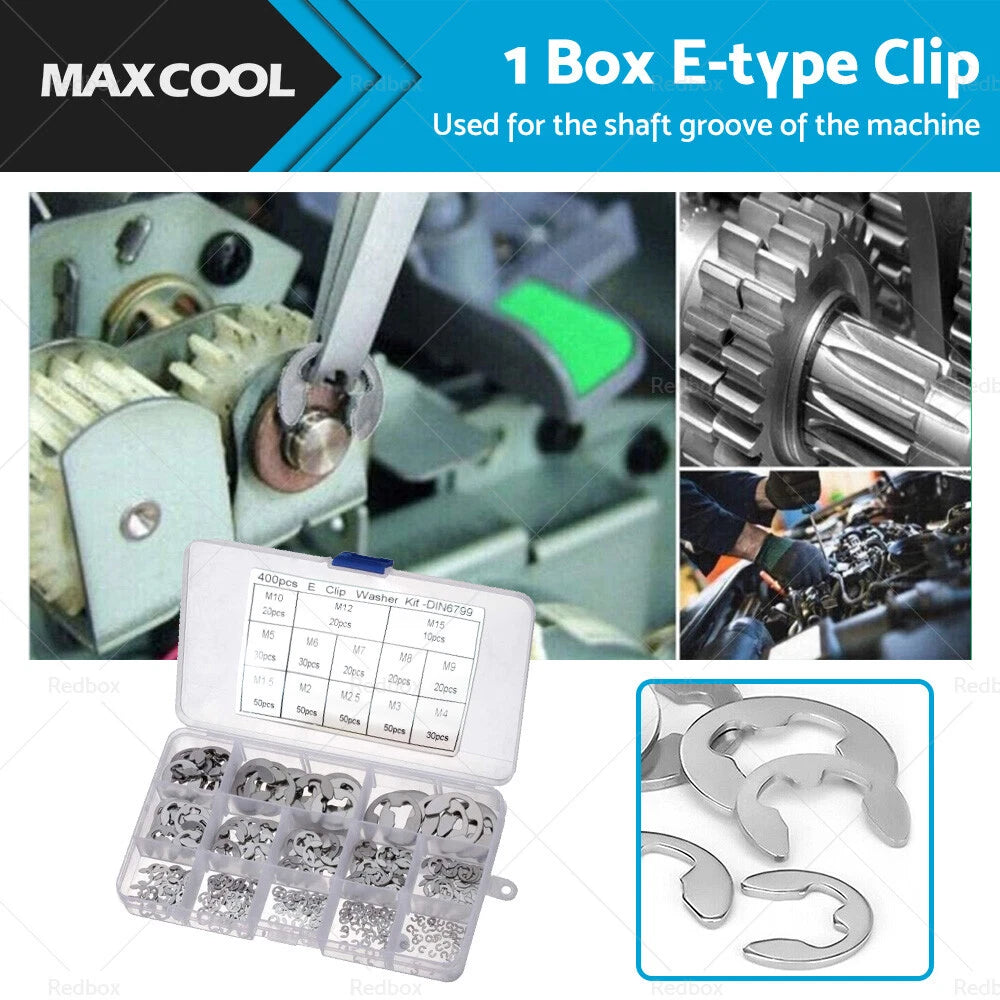 400PCS Stainless Steel E Clips C Circlip Kit M1.5-M15mm for Automotive