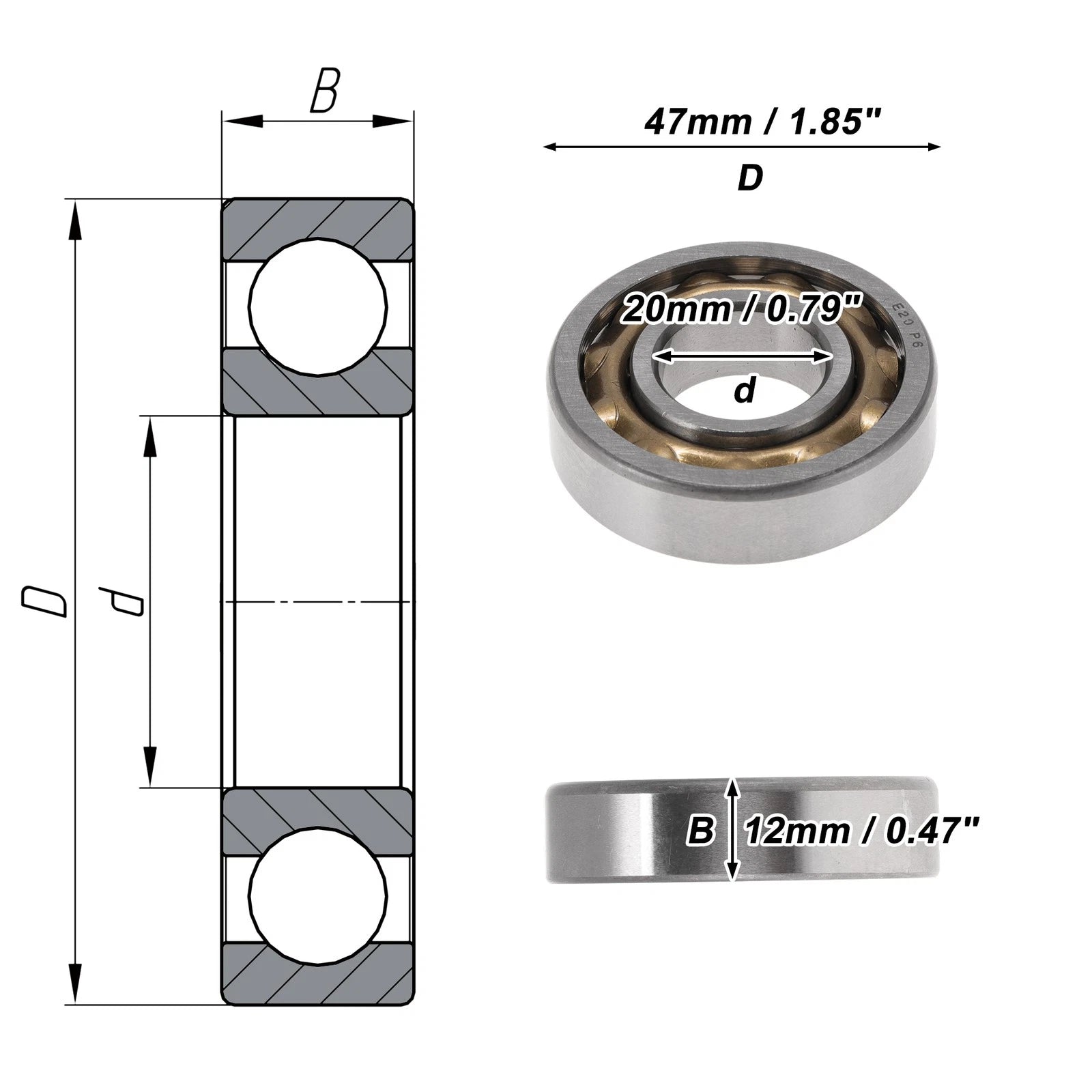 E20 Deep Groove Ball Bearings for Scooter Skateboard Wheel (20x47x12mm)