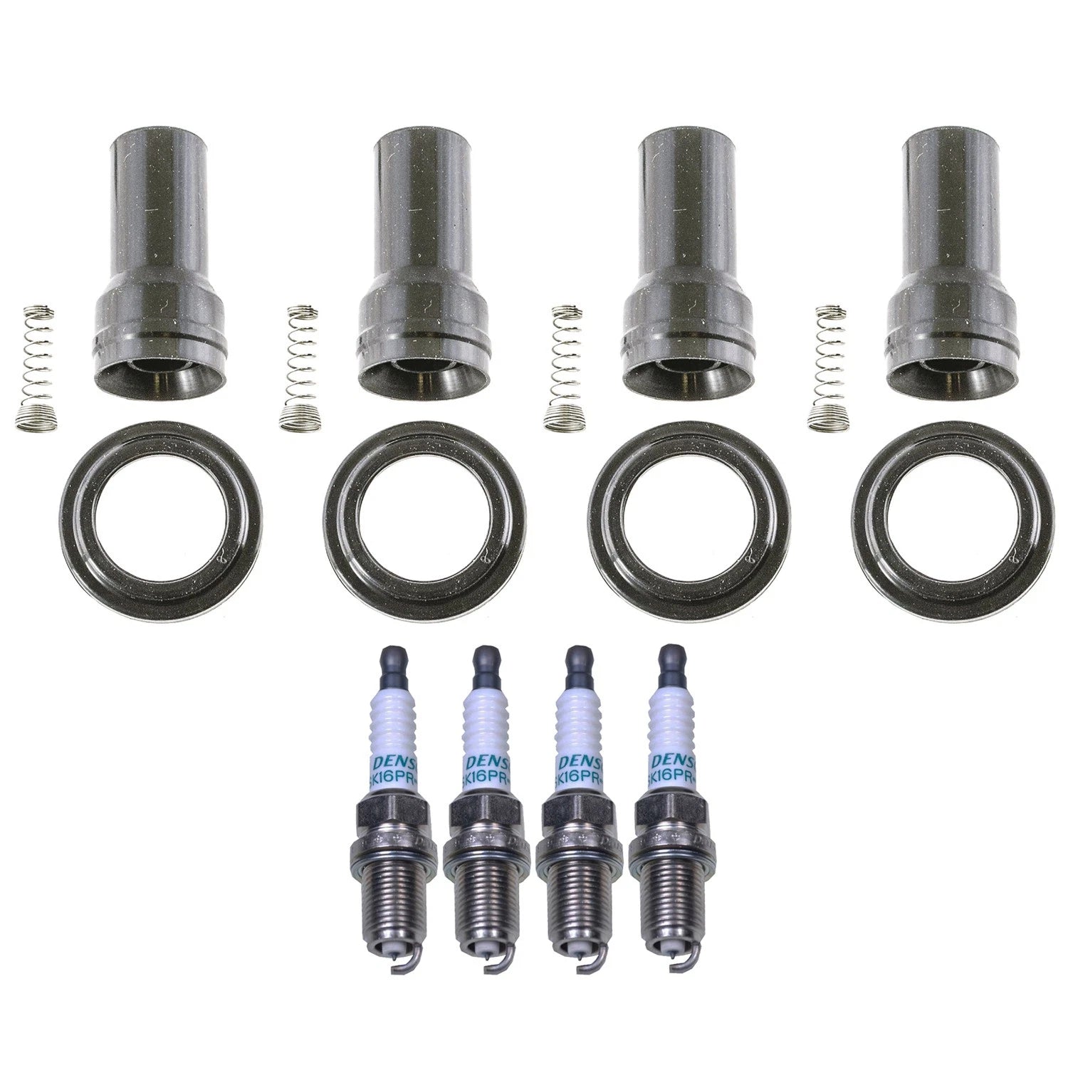 Set of 4 Denso Iridium Spark Plugs & Coil Boots for Accent Rio (2006–2017)