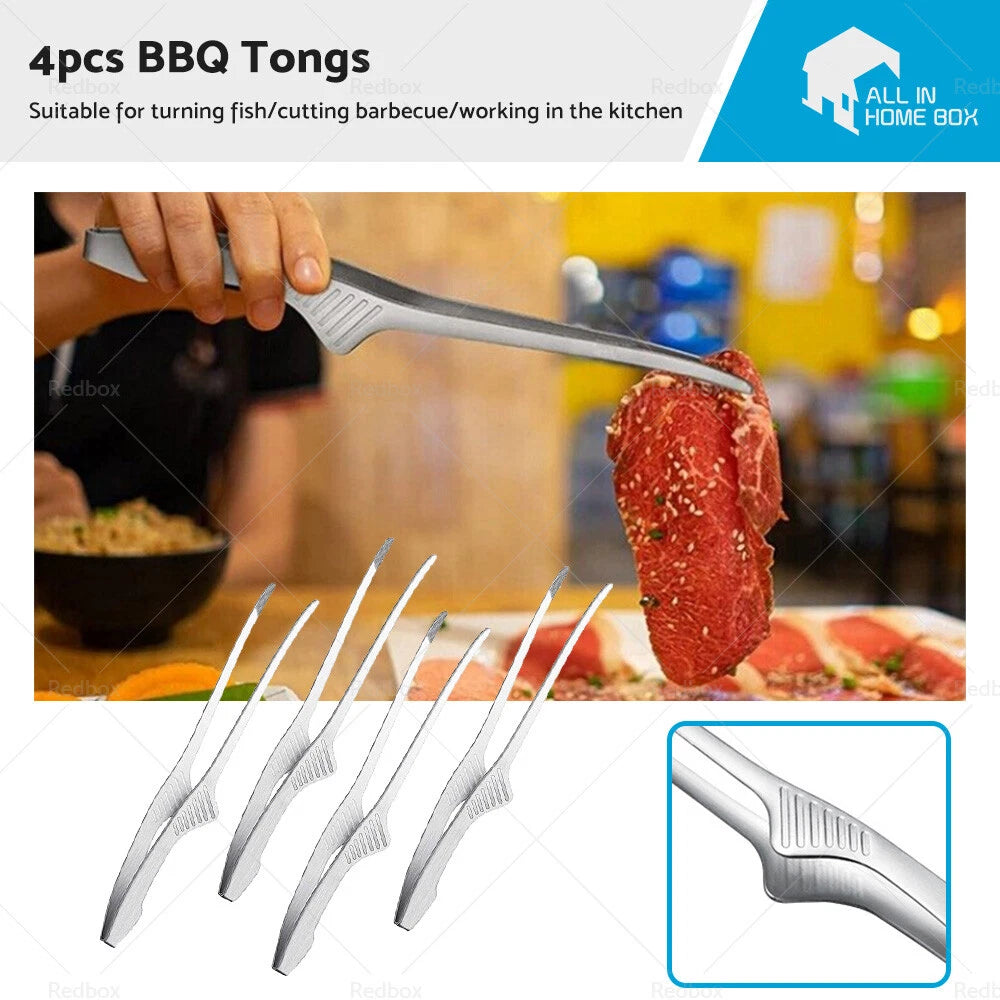 4PCS Self-Standing Non-Slip BBQ Tongs for Korean Japanese Cooking