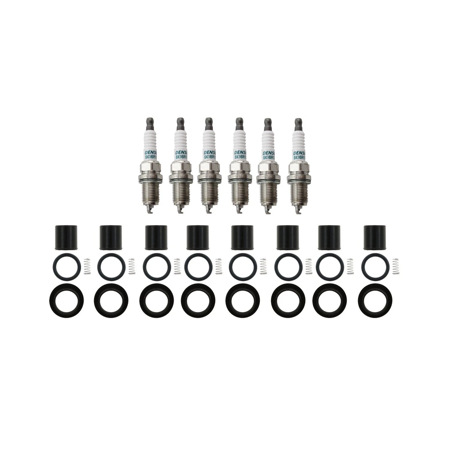 Set of 6 Denso Iridium Spark Plugs & NGK Coil Boots for Dodge Ram 1500 V6 (2007)