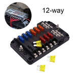 12-Way Blade Fuse Box Holder with LED Indicator for Car Boat (12V 32V)