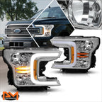 C-Shape LED DRL + Sequential Signal Headlights for Ford F150 (2018–2020)
