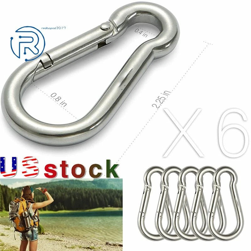 2X Spring Snap Hook Carabiner Clips for Automotive Use (304 Stainless Steel)