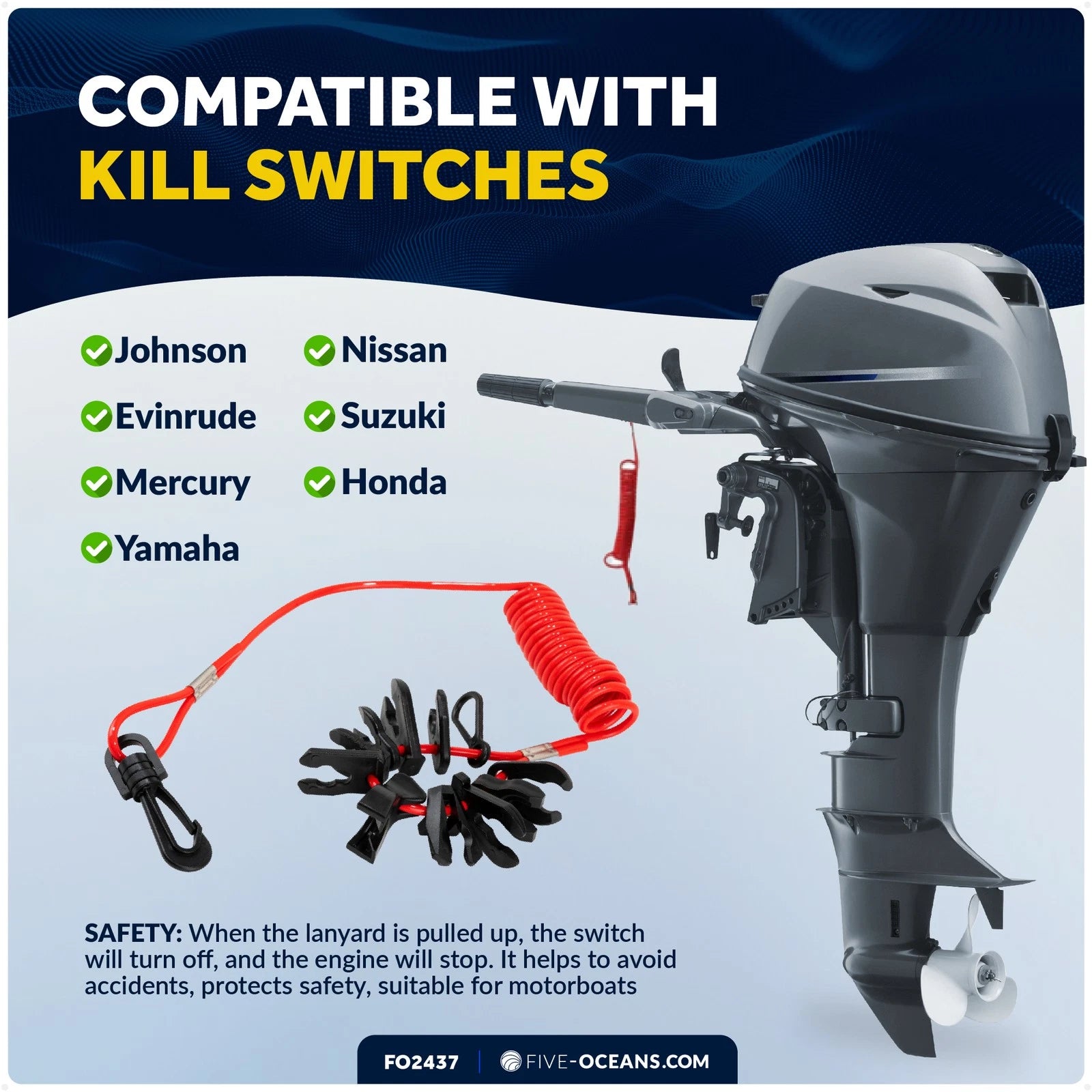 Kill Switch Lanyard Key Set for Johnson, Evinrude, Mercury, Yamaha, Honda