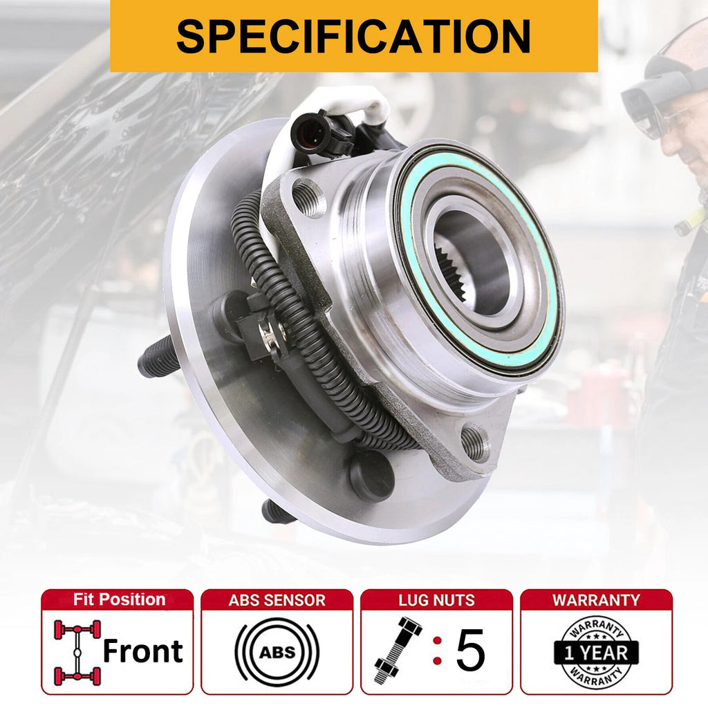 2 Front Wheel Bearing and Hub for Ford F-150 (2000–2003) w/ABS 4x4