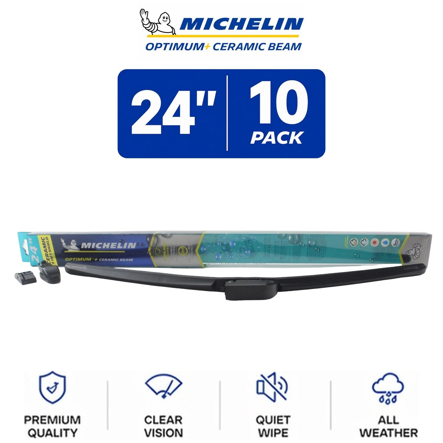 Set of 10 Michelin Optimum+ Ceramic Beam Wiper Blades 24" for All Vehicles